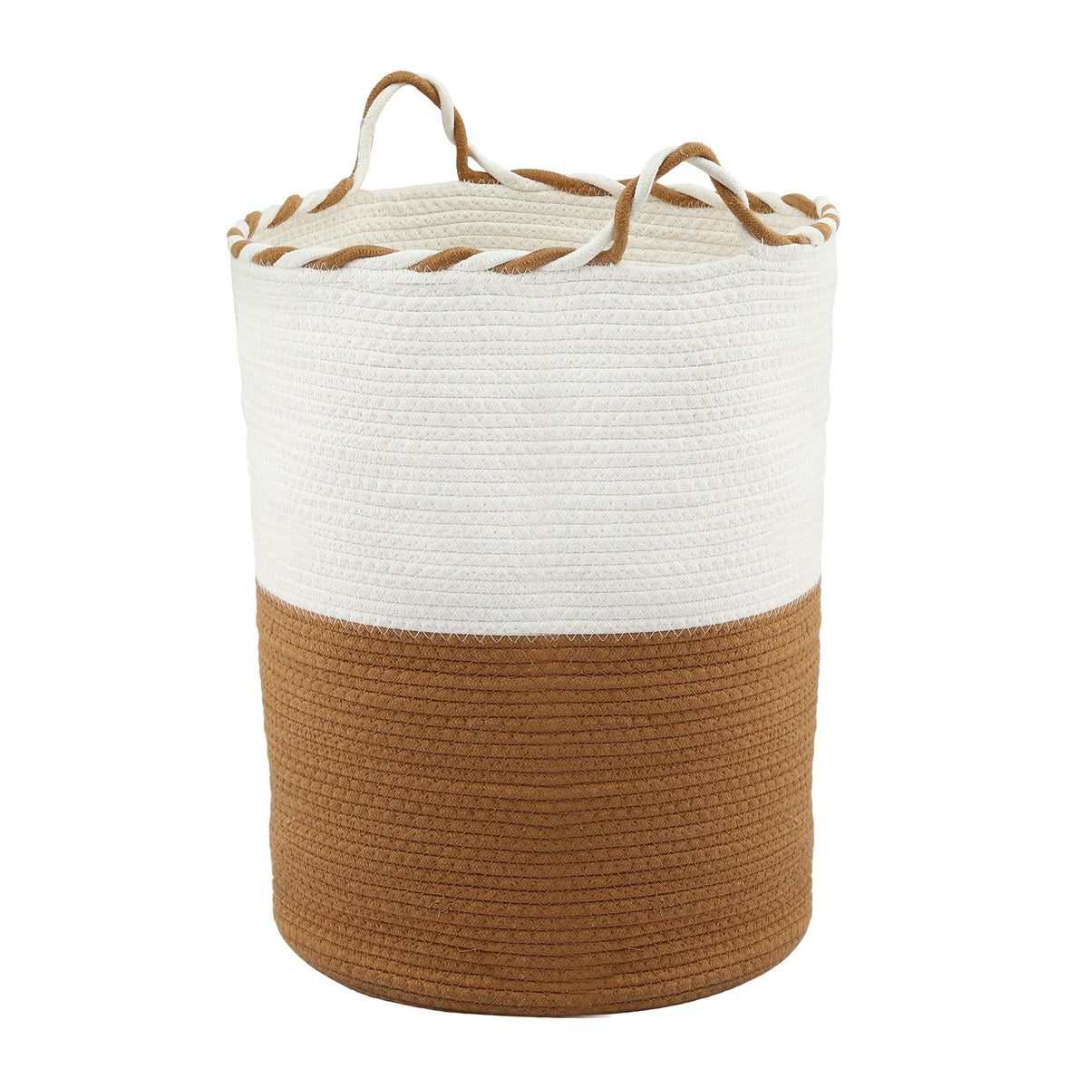 Woven Laundry Basket with handles Foldable White & Brown