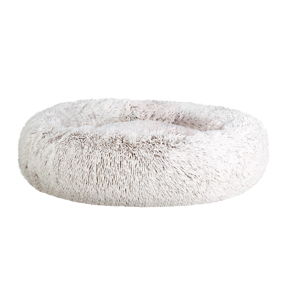 Plush Calming Pet Bed - Large White & Brown - Suits Pets up to 25kg