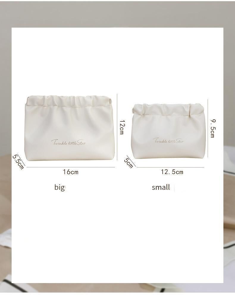 Leather Cosmetic Bag Set Big & Small Makeup Bag - Black