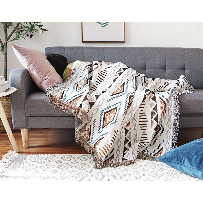 Aztec Style Fringed Throw Blanket