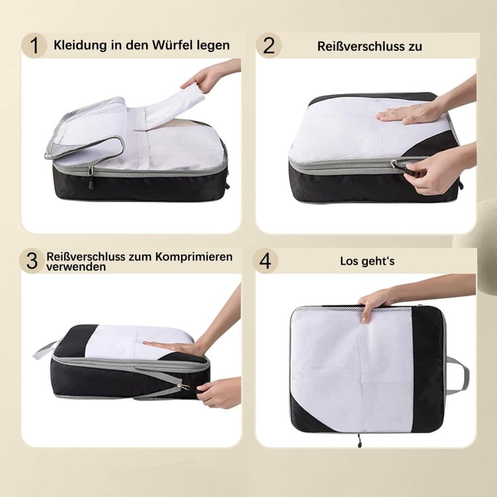 7-Piece Lightweight Compression Bags for Suitcase & Backpack - Black