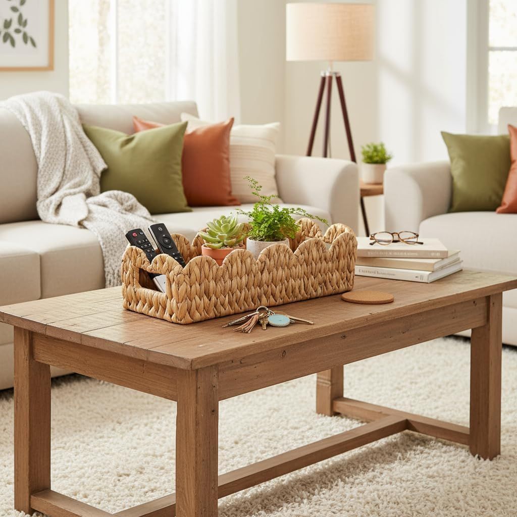 Artisan Scalloped Natural Water Hyacinth Basket