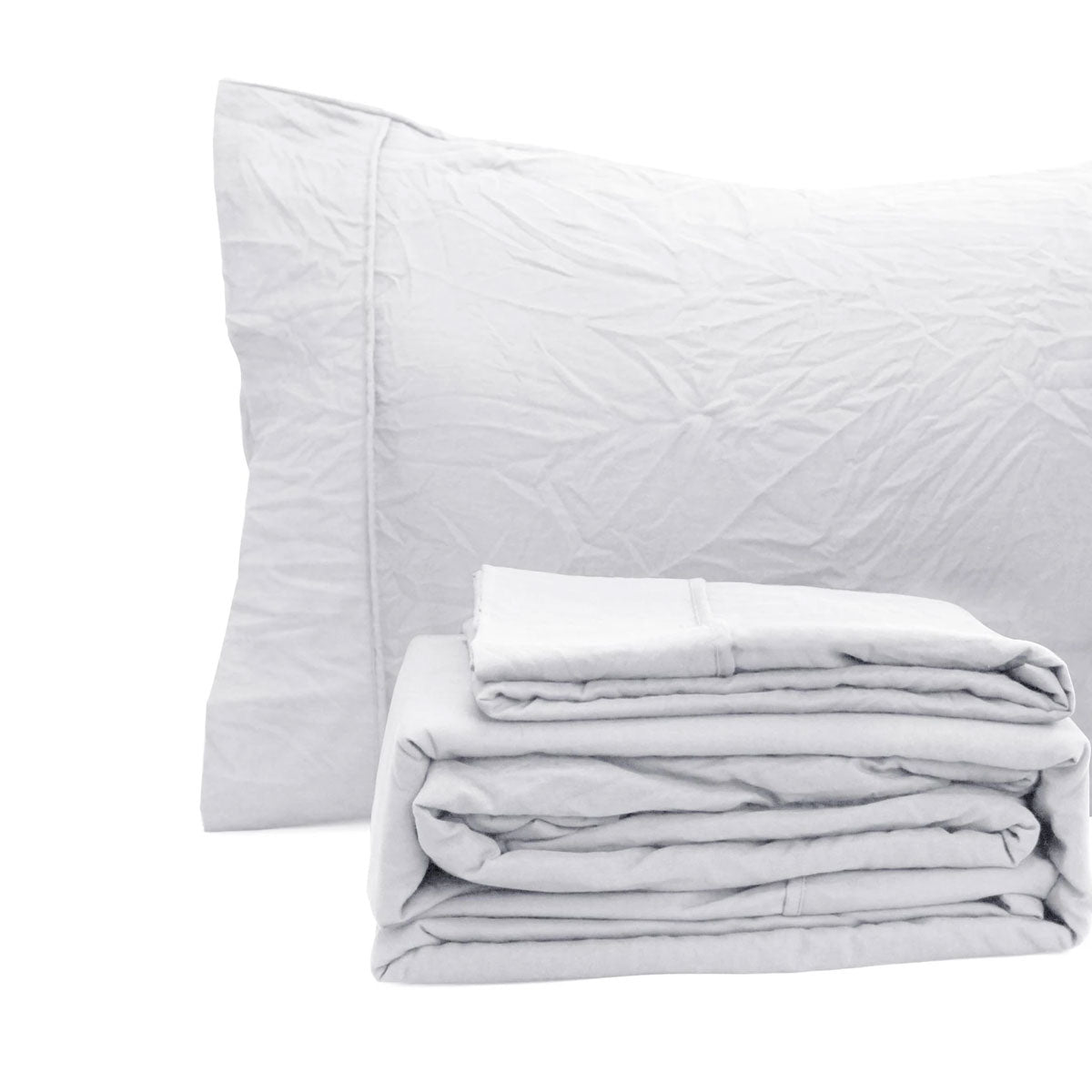 White Pebble Wash Linen Sheet Set - Single