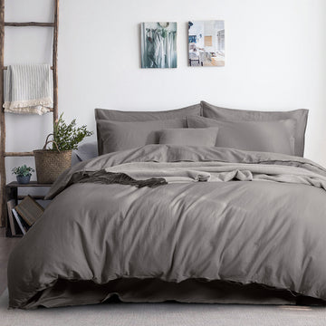 Luxurious linen cotton quilt cover set - Grey