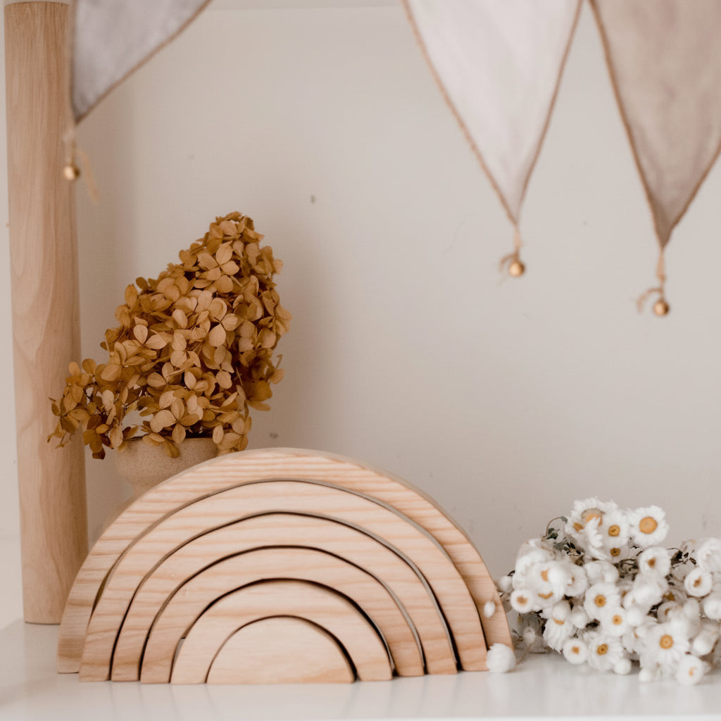 My First Natural Wooden Stacking Rainbow Blocks | Montessori Building Toy