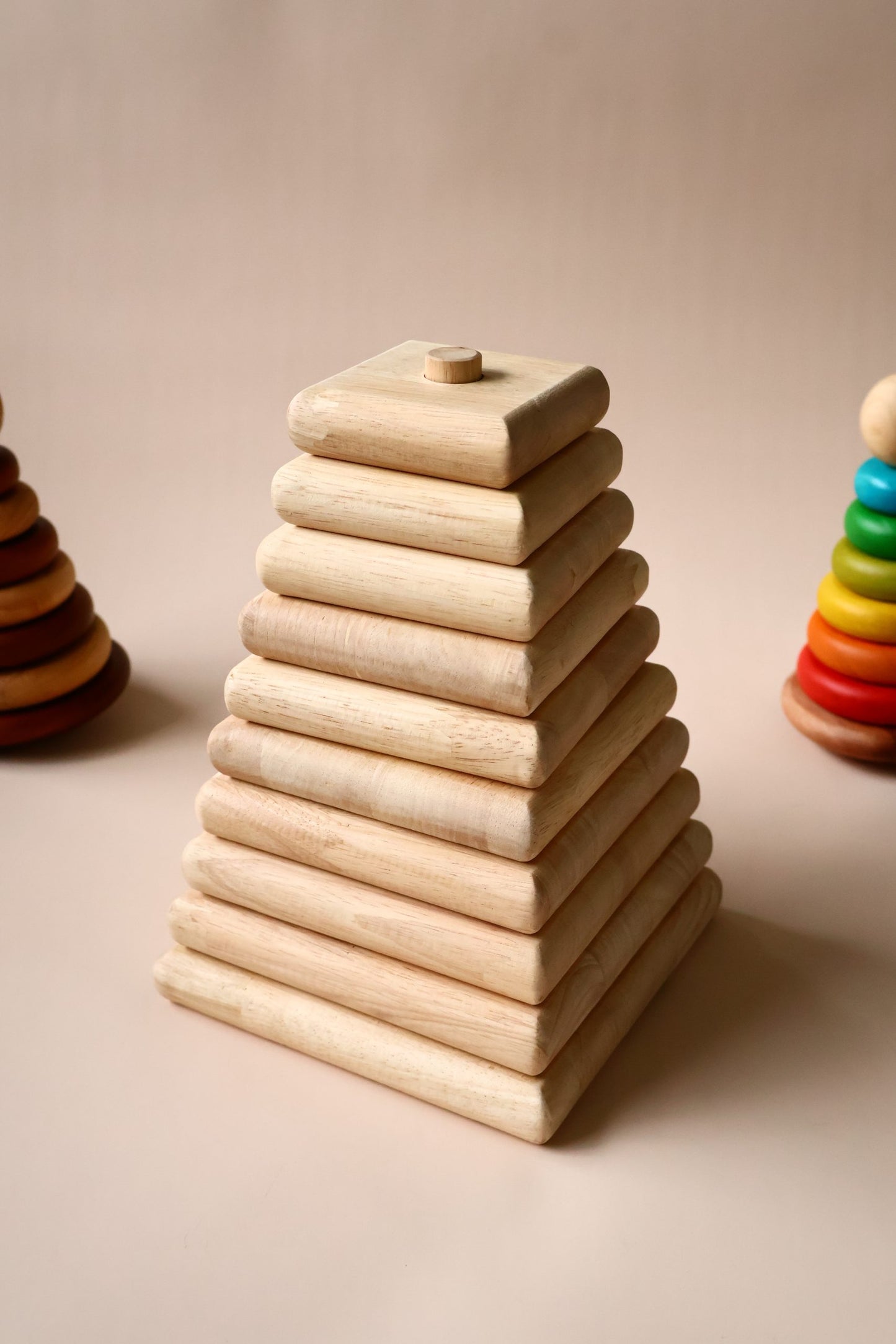 Natural Wooden Square Stacker | Montessori Shape Stacking Toy for Toddlers