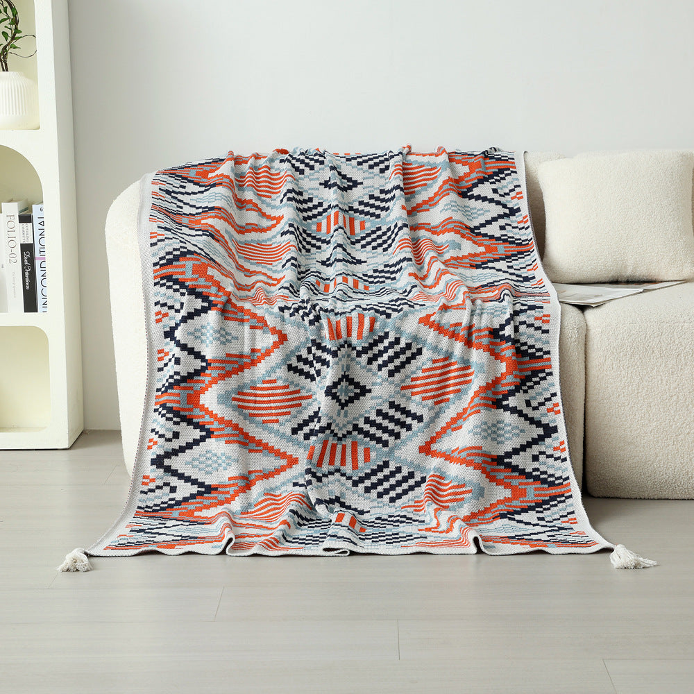 Bohemian Knitted Throw Blanket with Tassels