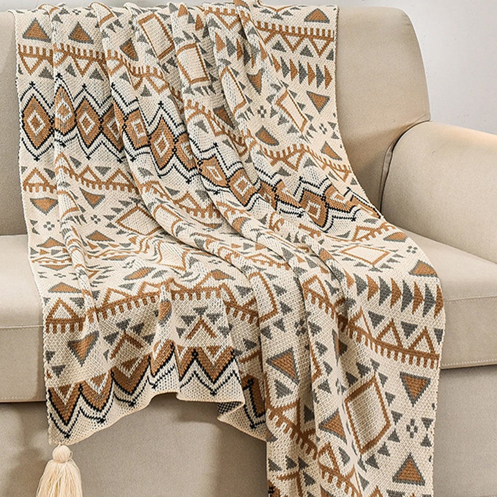 Bohemian Knitted Throw Blanket with Tassels