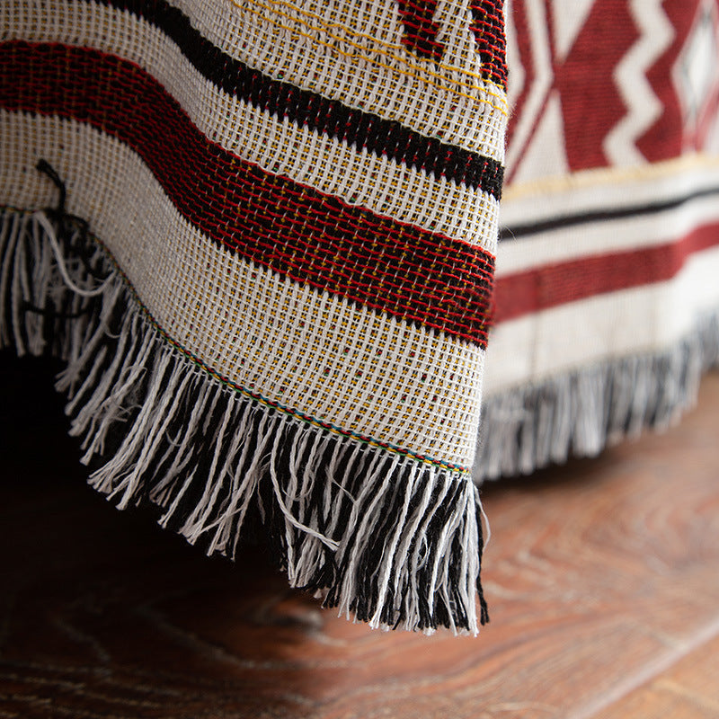 Navajo Style Fringed Woven Throw Blanket