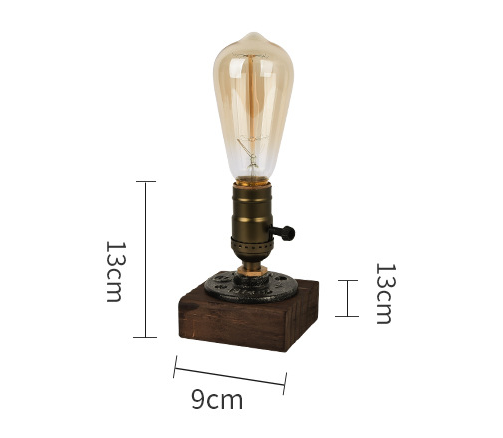 Rustic Industrial Table Lamp | Wooden Base Edison Bulb Accent Light
