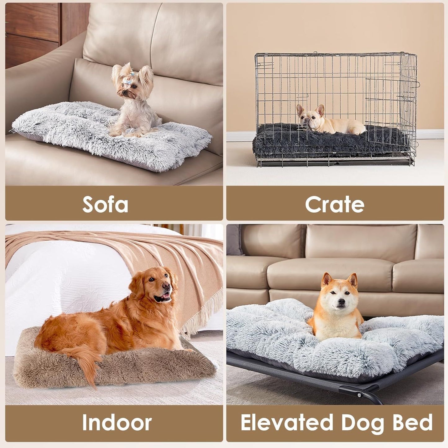 Luxury Long Plush Pet Crate Pad - XL Faux Fur Creamy White