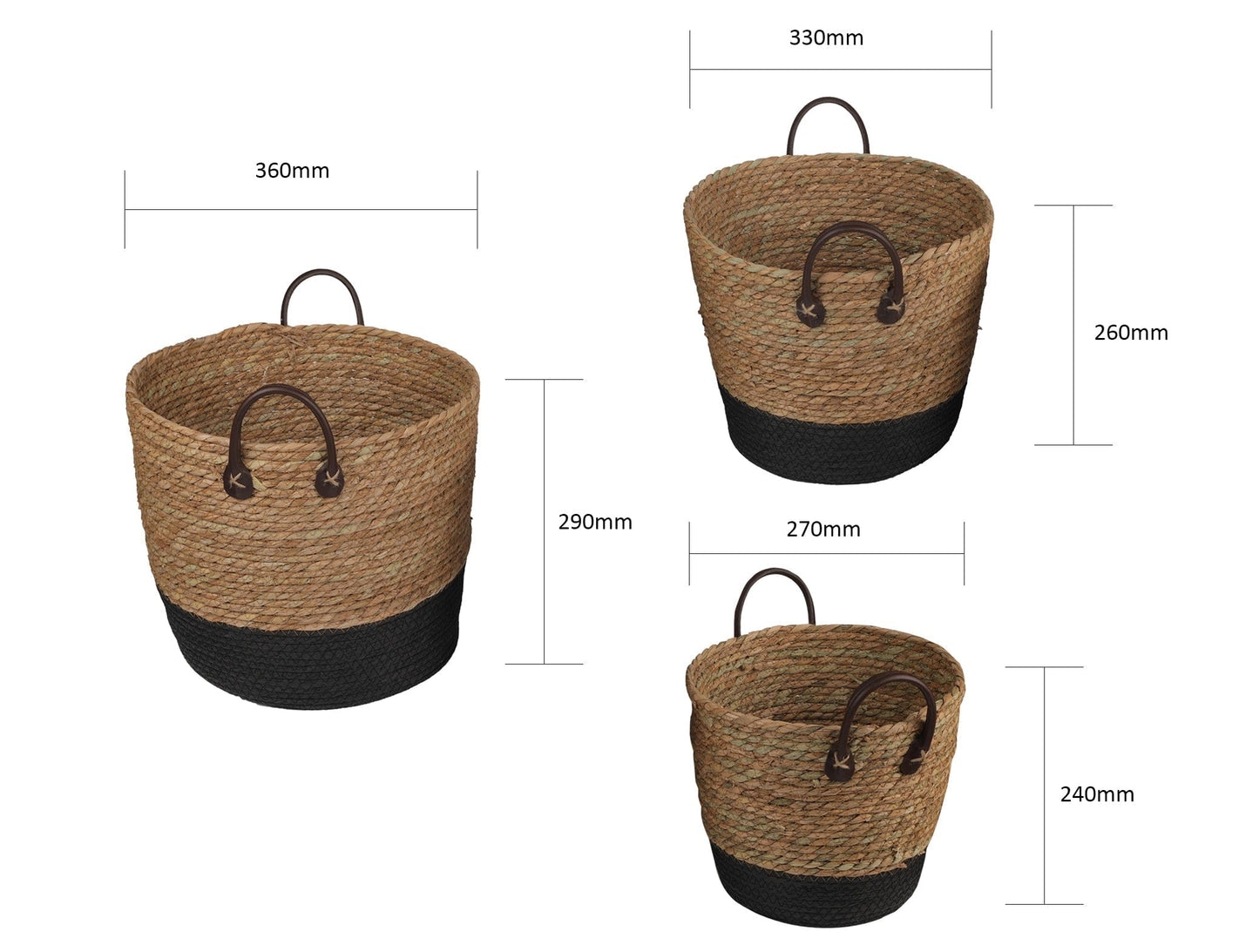 Handmade Stripe Storage Basket Set with Carry Handles — 3 Piece Natural