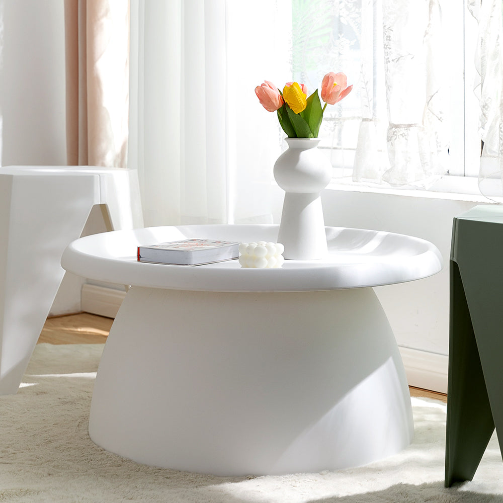 Round Coffee Table 71cm | Mushroom Pedestal Design | White