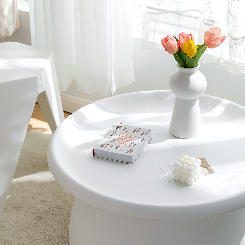 Round Coffee Table 71cm | Mushroom Pedestal Design | White