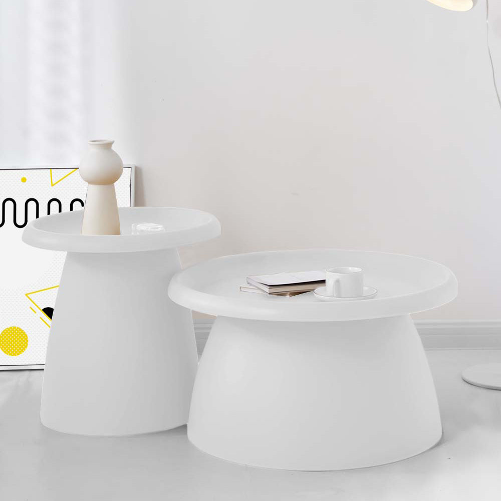 Round Coffee Table 71cm | Mushroom Pedestal Design | White