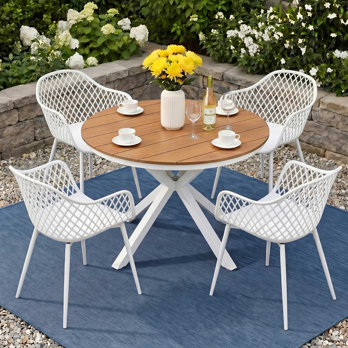 5-Piece Outdoor Dining Set |Table & 4 Chairs | Diamond White