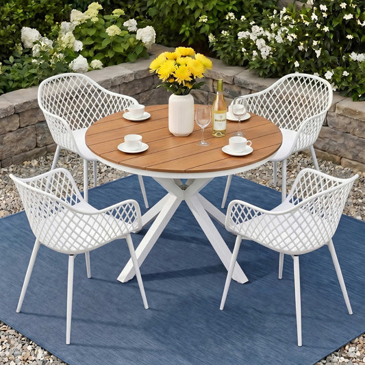 5-Piece Outdoor Dining Set |Table & 4 Chairs | Diamond White