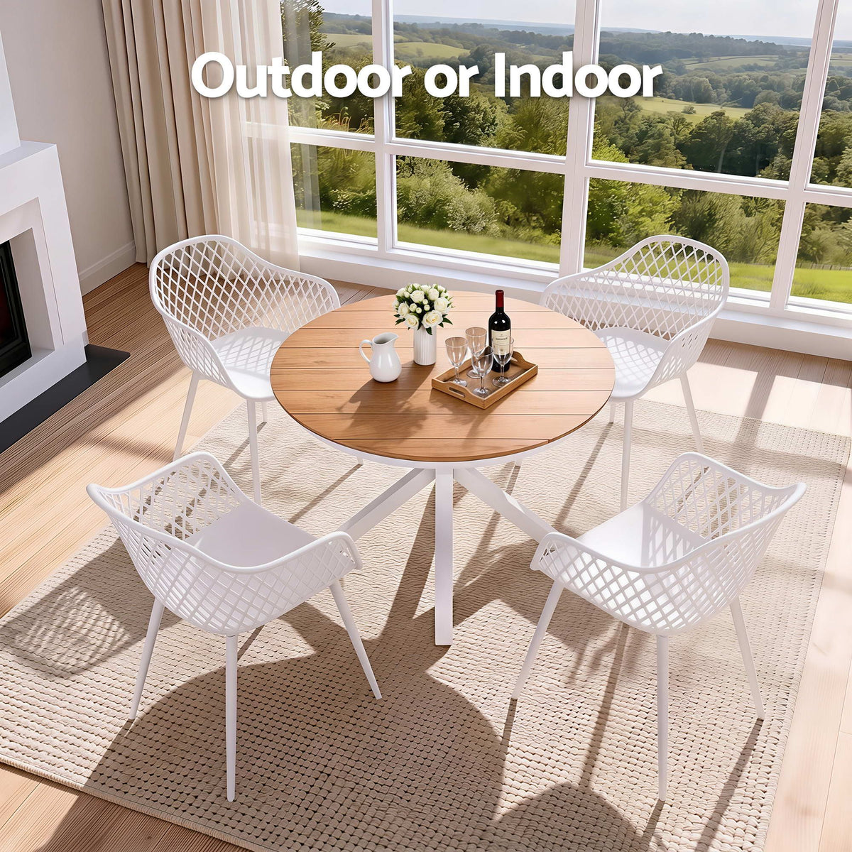 5-Piece Outdoor Dining Set |Table & 4 Chairs | Diamond White
