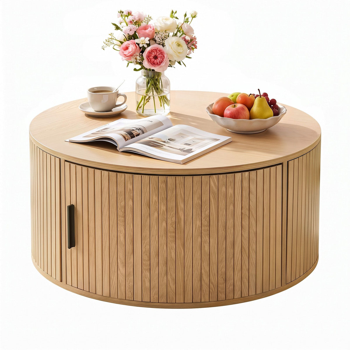 Round Fluted Coffee Table with Storage | 80cm