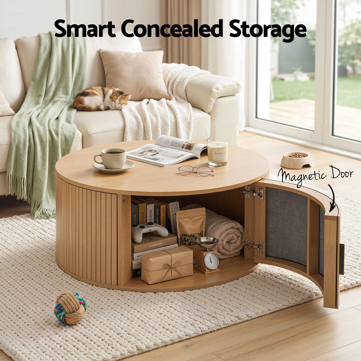 Round Fluted Coffee Table with Storage | 80cm