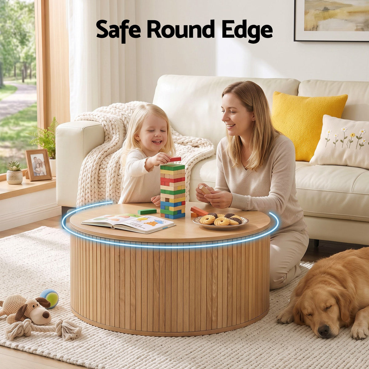 Round Fluted Coffee Table with Storage | 80cm