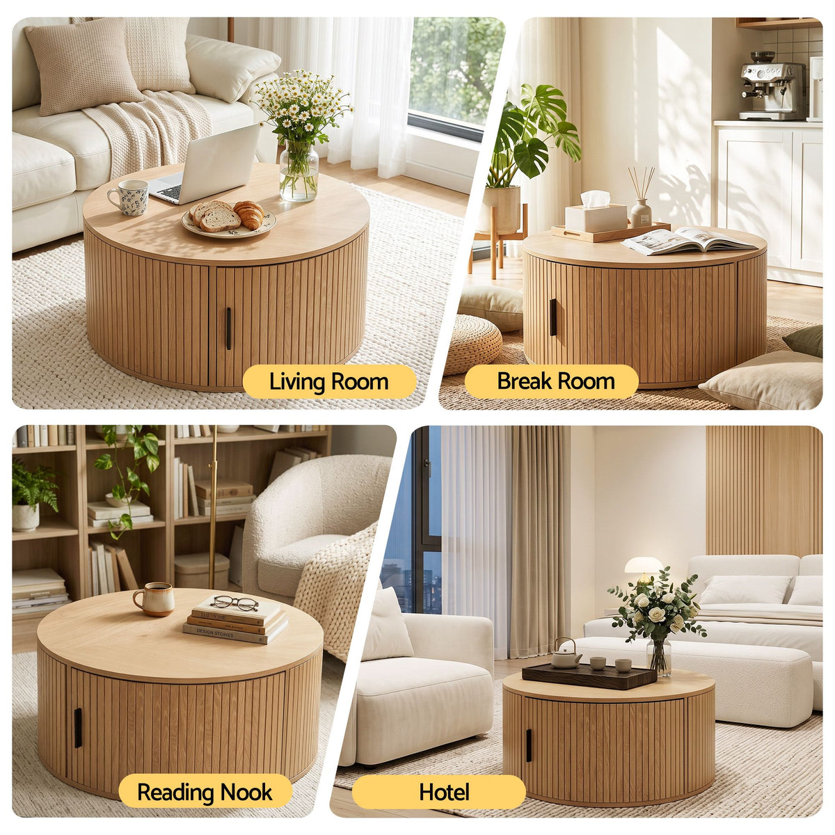 Round Fluted Coffee Table with Storage | 80cm