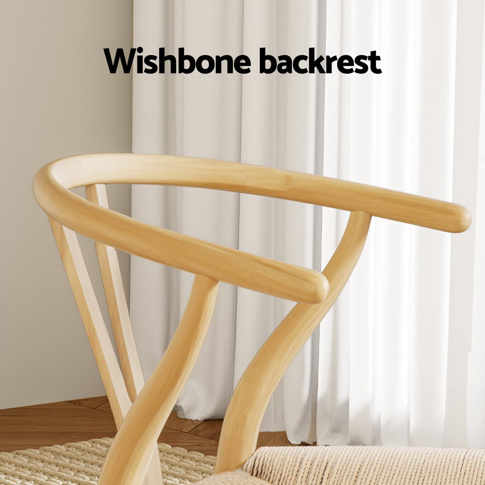 1 Set of 4 Dining Chairs Wooden Rattan Seat Wishbone Back