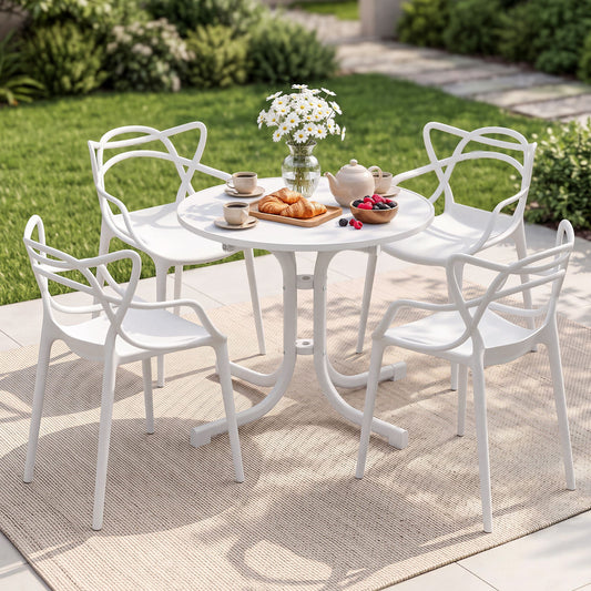 5-Piece Outdoor Dining Set | Foldable Table & 4 Stackable Chairs | White