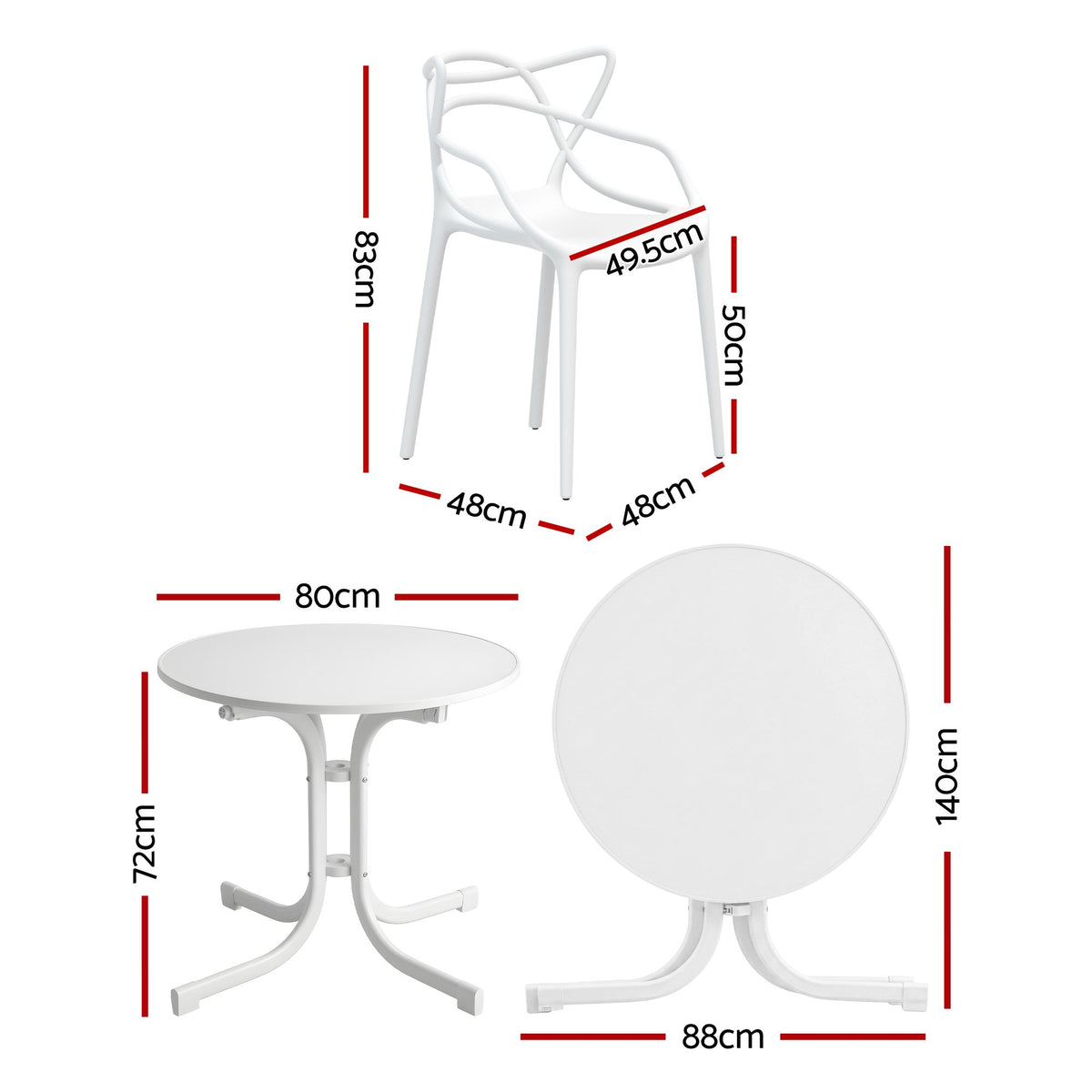5-Piece Outdoor Dining Set | Foldable Table & 4 Stackable Chairs | White