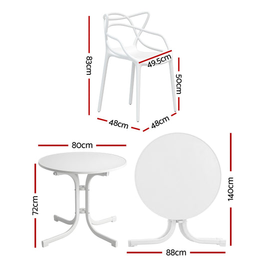 5-Piece Outdoor Dining Set | Foldable Table & 4 Stackable Chairs | White