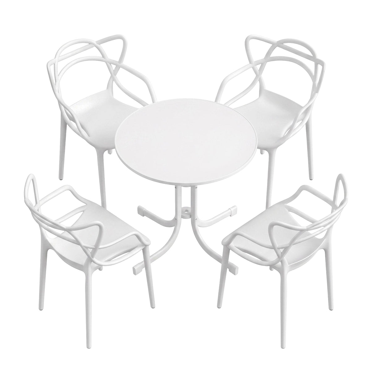 5-Piece Outdoor Dining Set | Foldable Table & 4 Stackable Chairs | White