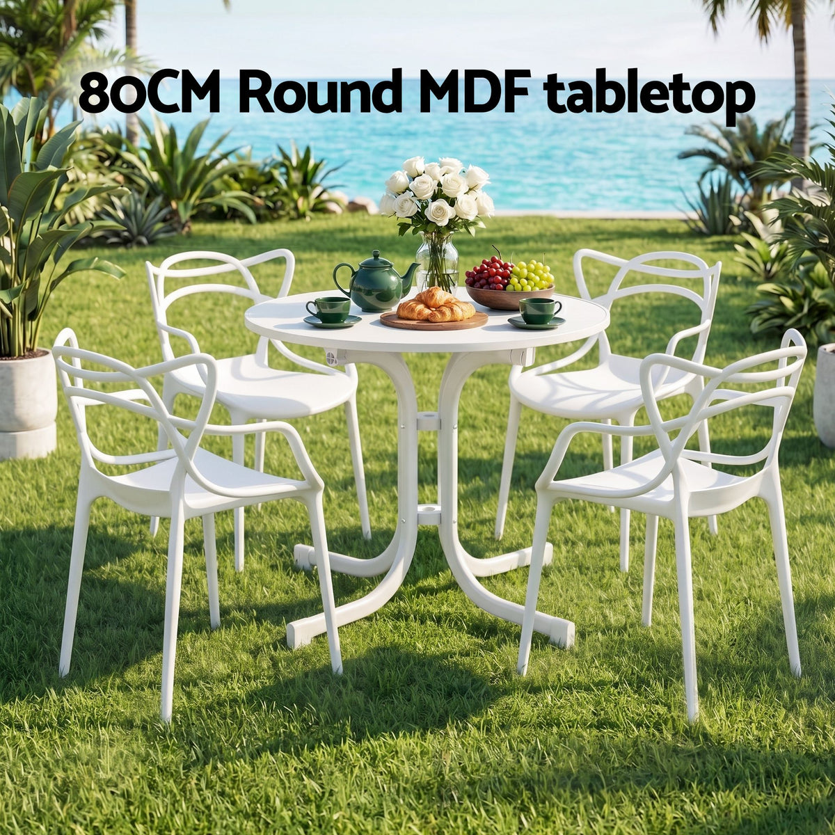 5-Piece Outdoor Dining Set | Foldable Table & 4 Stackable Chairs | White