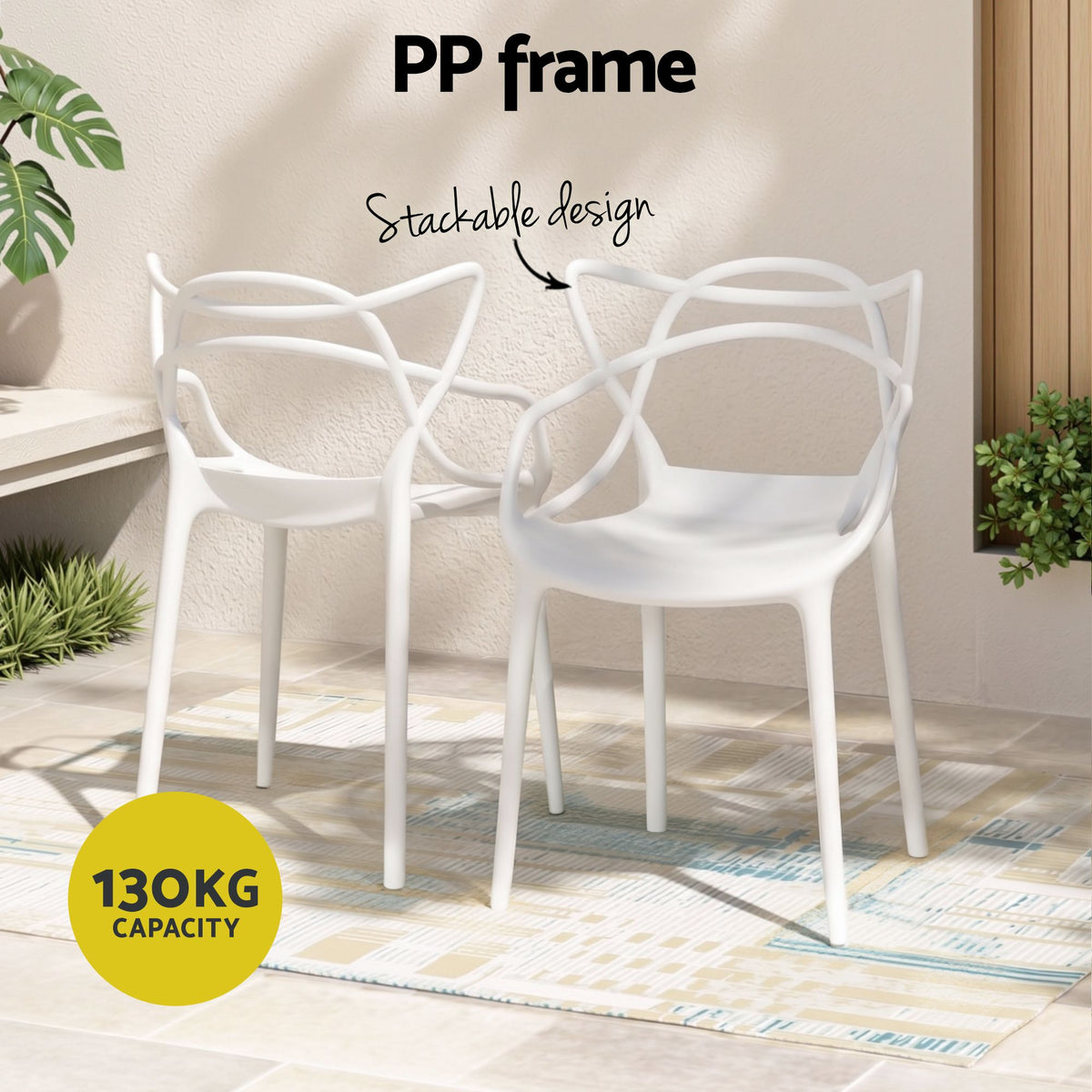 5-Piece Outdoor Dining Set | Foldable Table & 4 Stackable Chairs | White