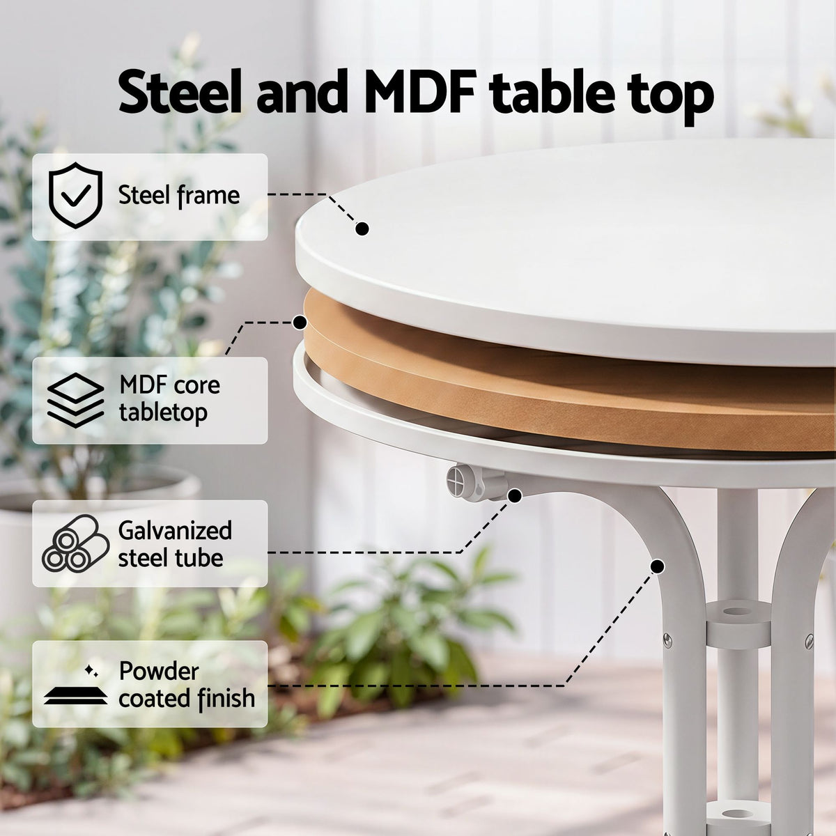 5-Piece Outdoor Dining Set | Foldable Table & 4 Stackable Chairs | White