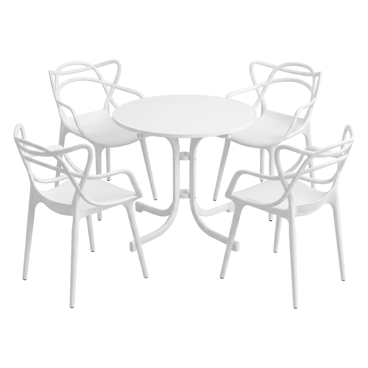 5-Piece Outdoor Dining Set | Foldable Table & 4 Stackable Chairs | White