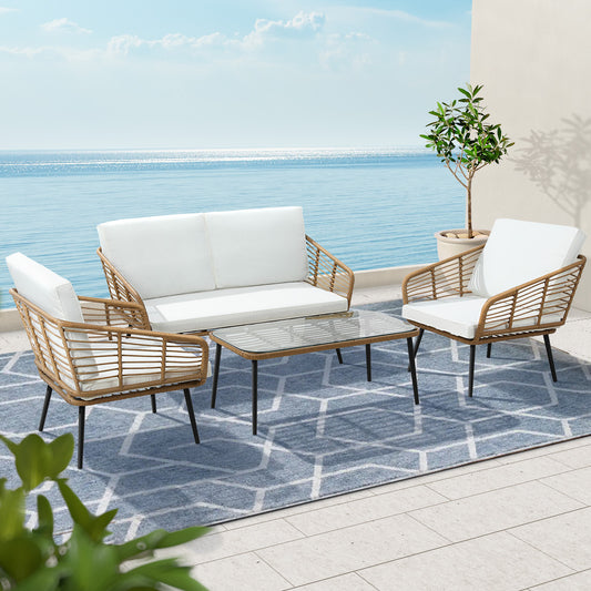 4-Piece Rattan Outdoor Sofa Set | Lounge Setting with Table & Chairs