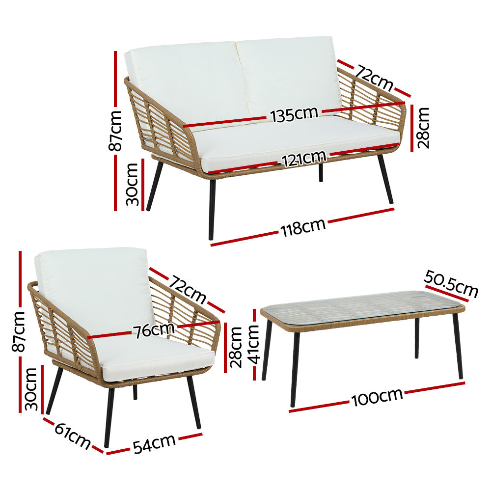 4-Piece Rattan Outdoor Sofa Set | Lounge Setting with Table & Chairs