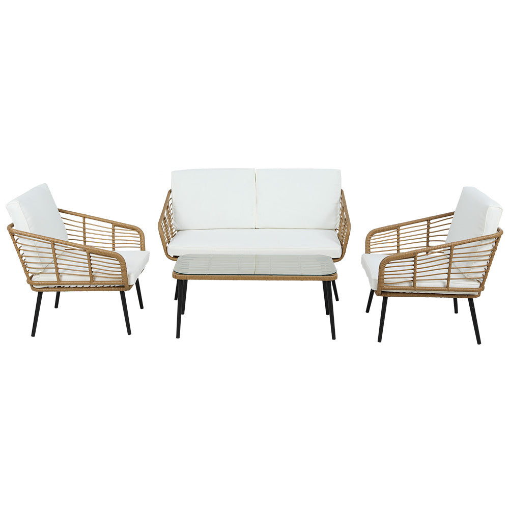 4-Piece Rattan Outdoor Sofa Set | Lounge Setting with Table & Chairs