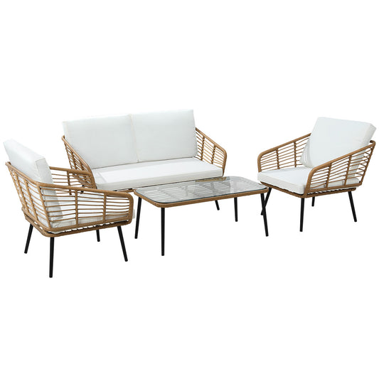 4-Piece Rattan Outdoor Sofa Set | Lounge Setting with Table & Chairs