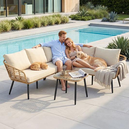4-Piece Modular Rattan Outdoor Sofa Set | 5-Seater with Cushions & Coffee Table