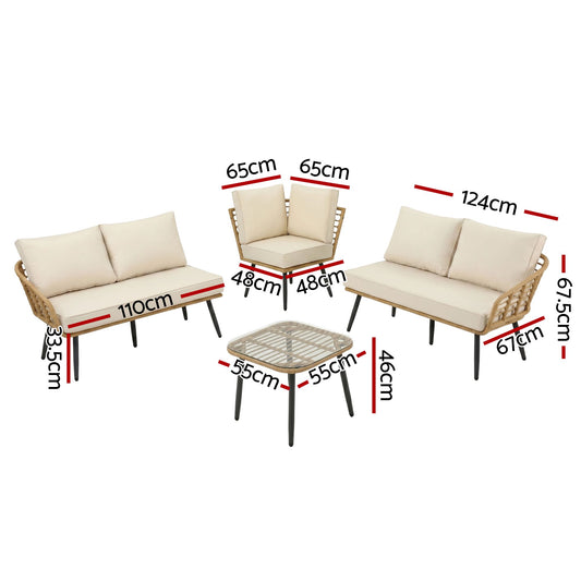 4-Piece Modular Rattan Outdoor Sofa Set | 5-Seater with Cushions & Coffee Table