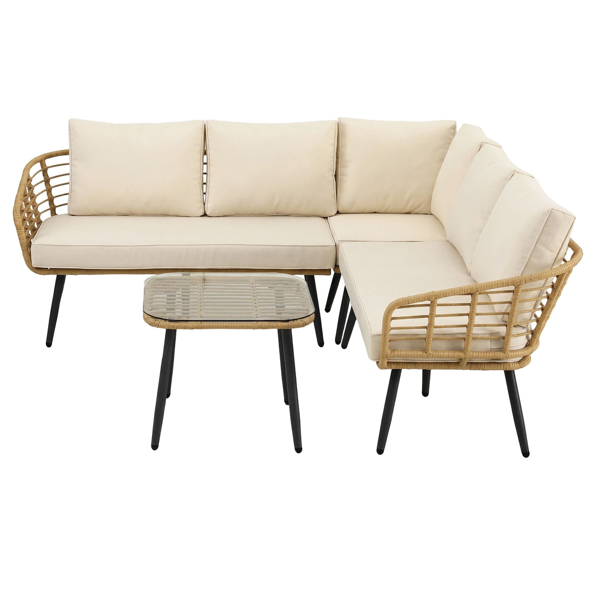 4-Piece Modular Rattan Outdoor Sofa Set | 5-Seater with Cushions & Coffee Table