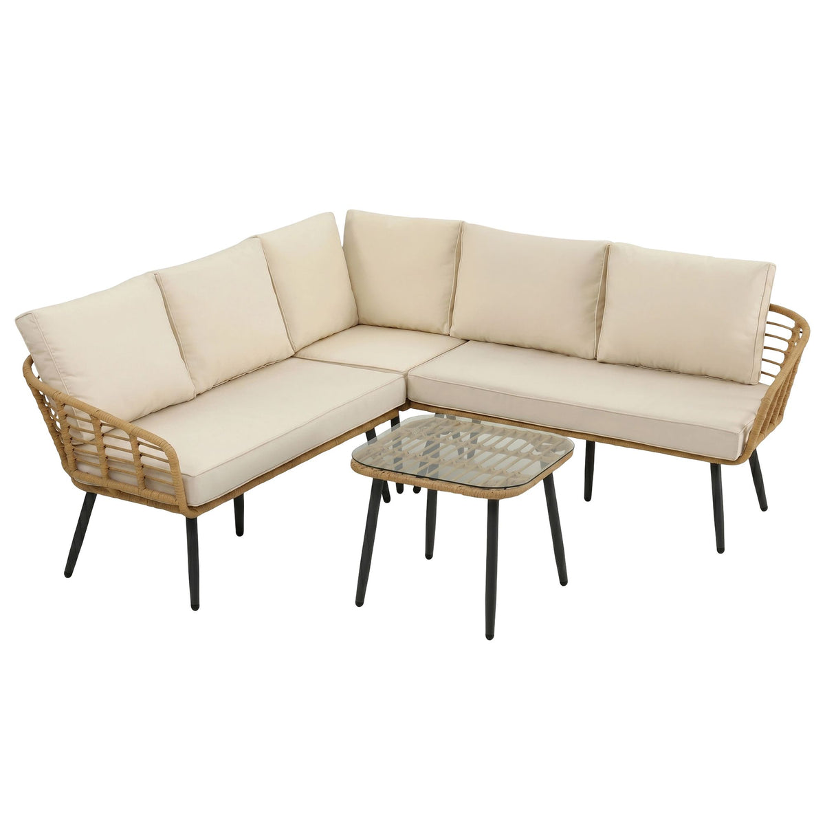 4-Piece Modular Rattan Outdoor Sofa Set | 5-Seater with Cushions & Coffee Table