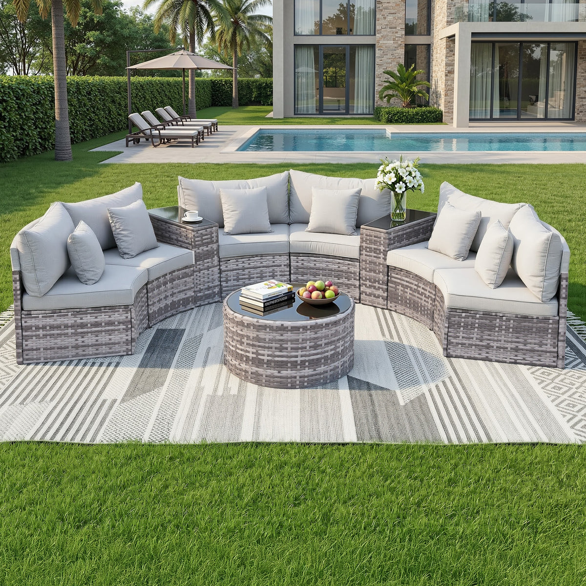 Gardeon 6 Seater Outdoor Sofa Set 9PCS Table Chair Set Garden Rattan Patio Furniture