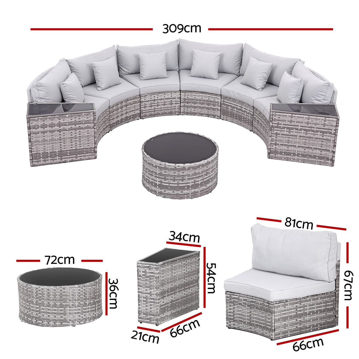 Gardeon 6 Seater Outdoor Sofa Set 9PCS Table Chair Set Garden Rattan Patio Furniture