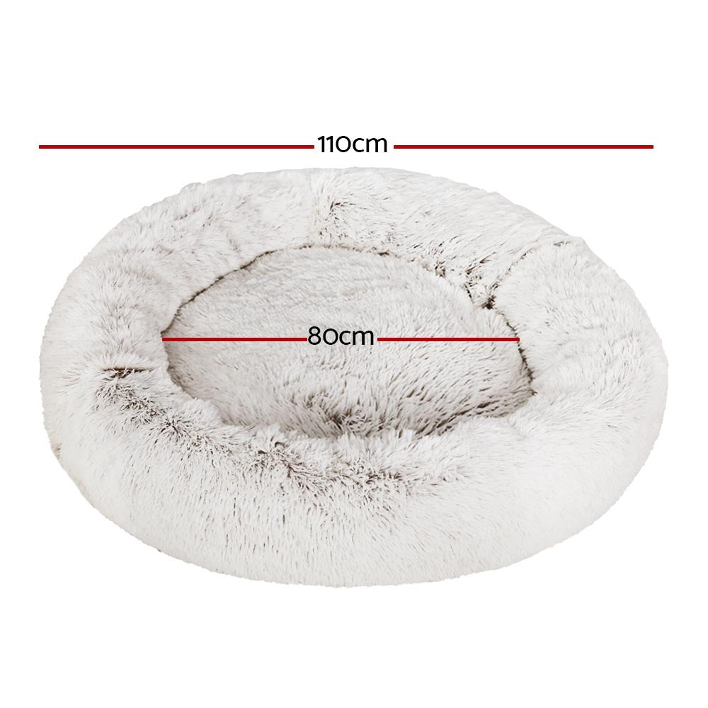 Plush Calming Pet Bed - XL White & Brown - Suits Pets up to 36kg