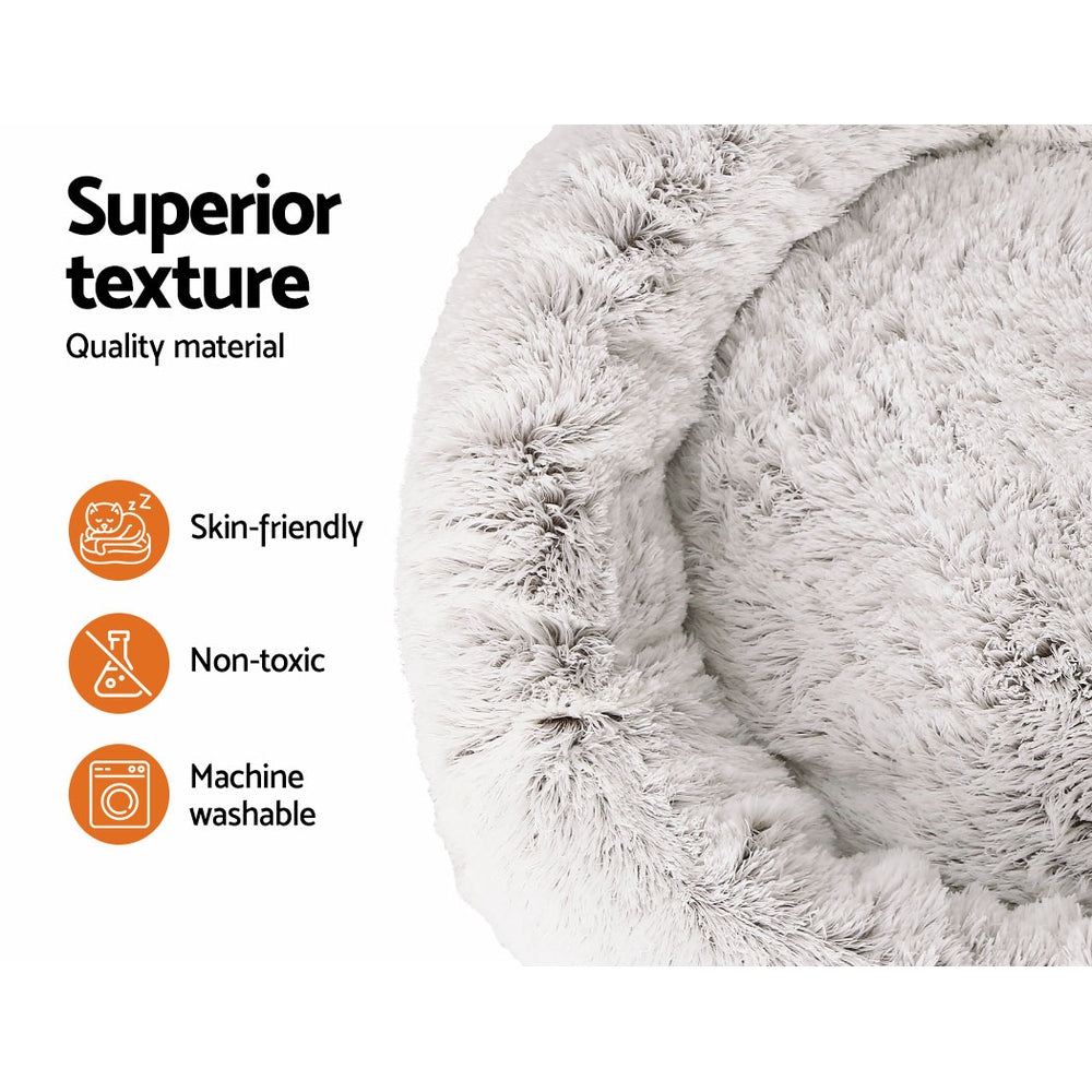 Plush Calming Pet Bed - XL White & Brown - Suits Pets up to 36kg