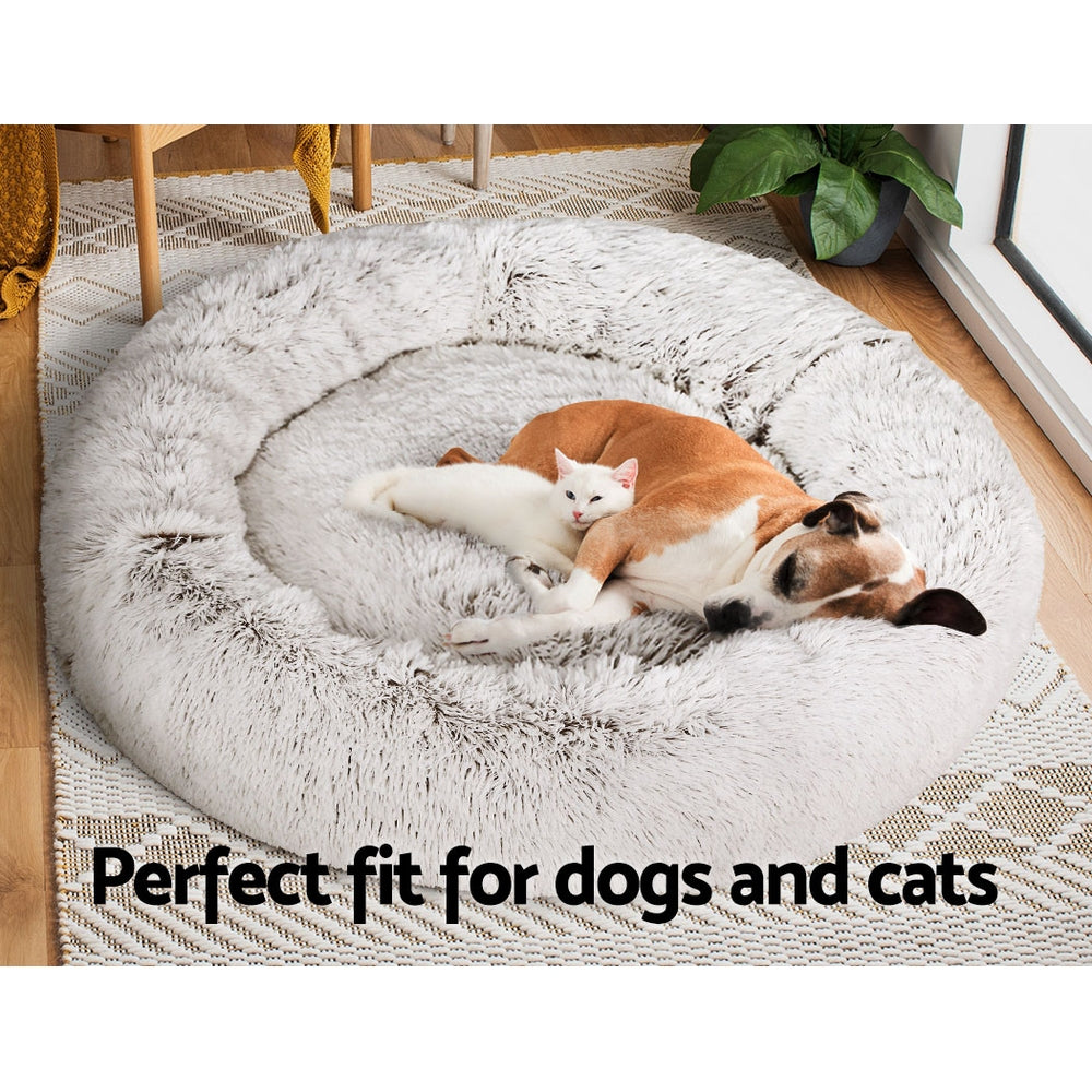 Plush Calming Pet Bed - XL White & Brown - Suits Pets up to 36kg