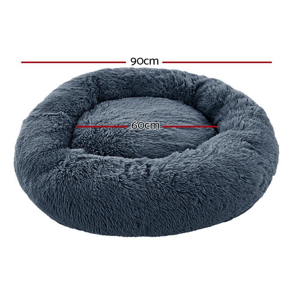 Plush Calming Pet Bed - Large Dark Grey - Suits Pets up to 25kg
