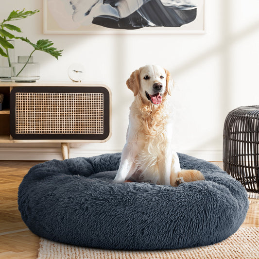 Plush Calming Pet Bed - Large Dark Grey - Suits Pets up to 25kg